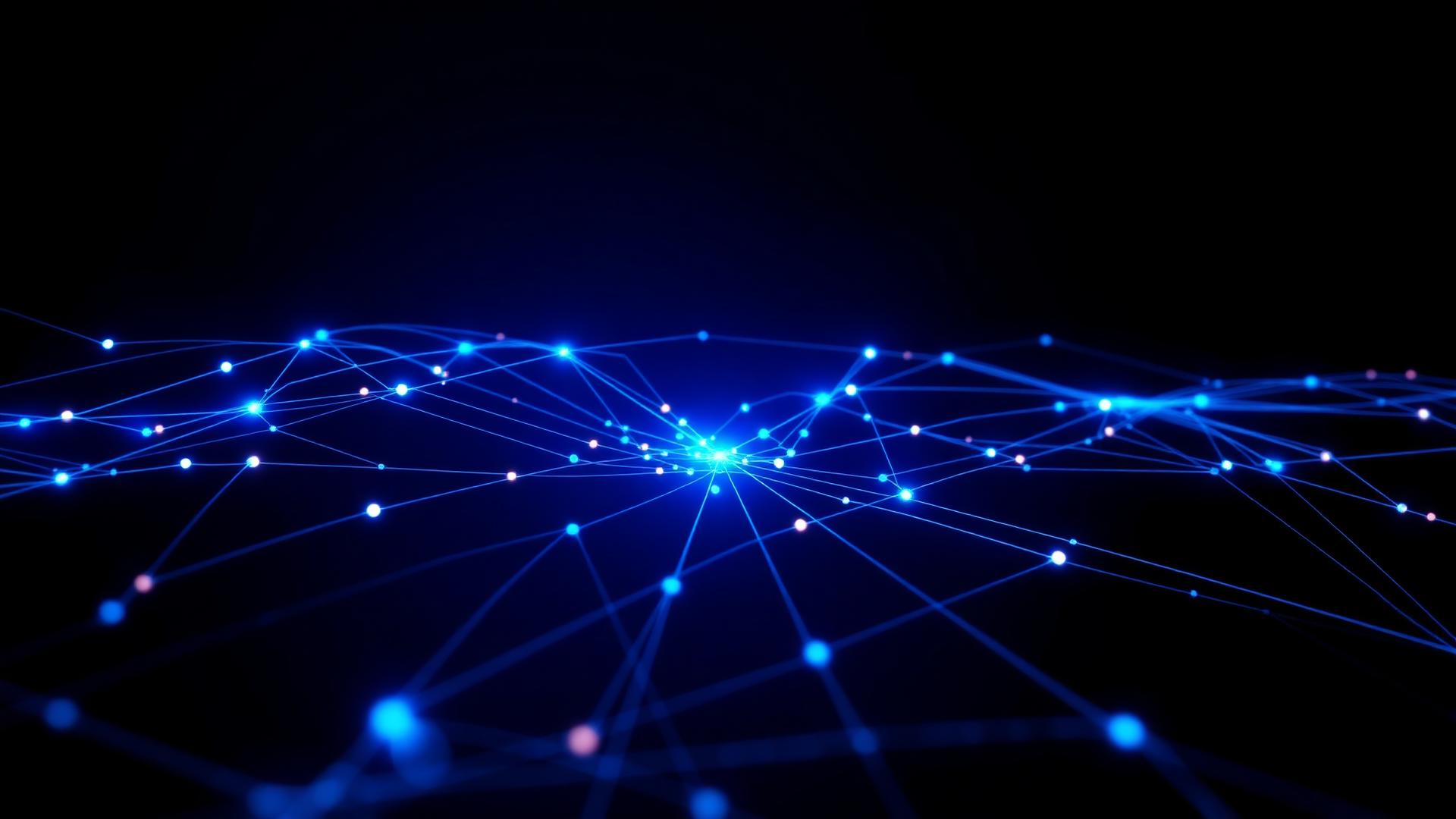 Abstract blue automation network connecting marketing data points